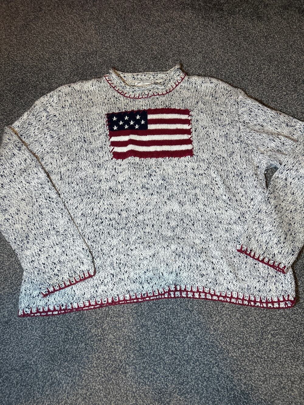 Vintage 1990s Christopher And Banks Hand Embroidered American Flag M
